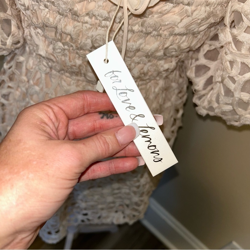 For Love And Lemons crochet Cream Puff Sleeve bridal cottagecore Mini Dress - Picture 5 of 6